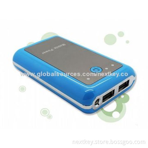 Dual-USB Portable Power Bank, 12,000mAh with Multiple Color Options, Four LED Lights Show PowerNew